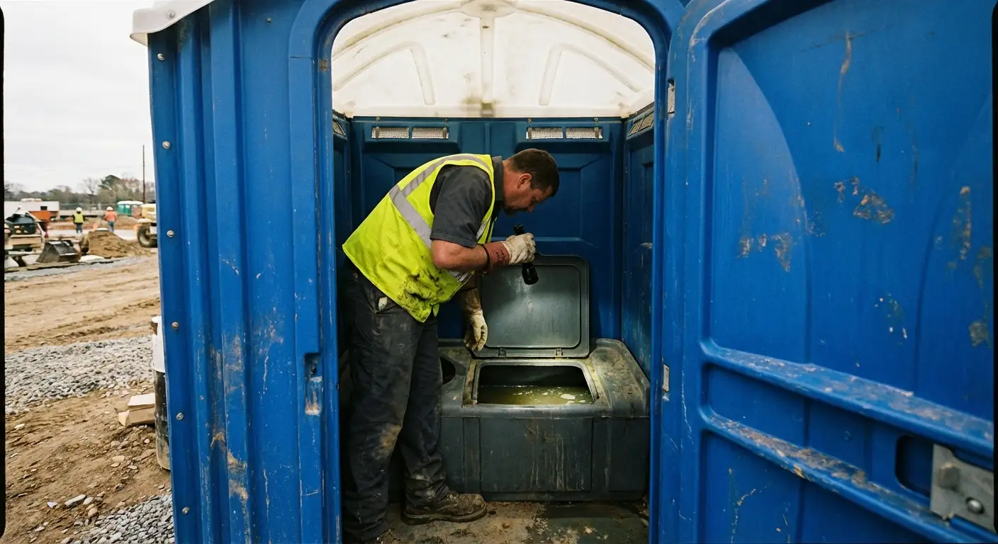 Technician inspecting waste tank levels in Lee's Summit, MO