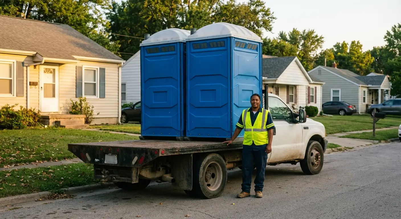 Summit City Portables founder with original service truck in Lee's Summit, MO